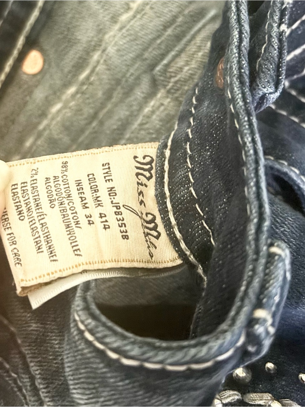 Miss Me Dark Blue Signature Boot Jeans with Embellished Back Pockets - Picture 9 of 9